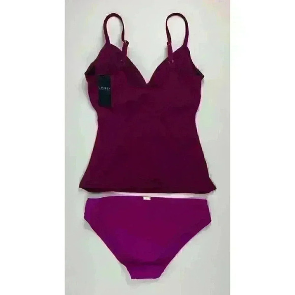 NEW! Lauren Ralph Lauren Womens 10 Slimming Ruched Tankini Top & Bottom NWT $145 - Picture 6 of 7